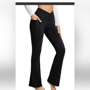 BALEAF women’s slight  flare leggings trendy crossover yoga pants high waist 87